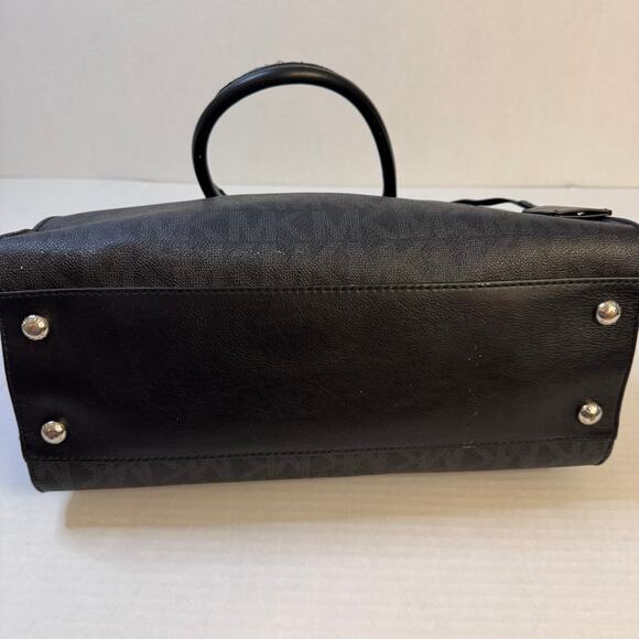 Michael Kors Hamilton Large Signature Monogram Logo Black Leather Satchel Tote - Picture 10 of 16